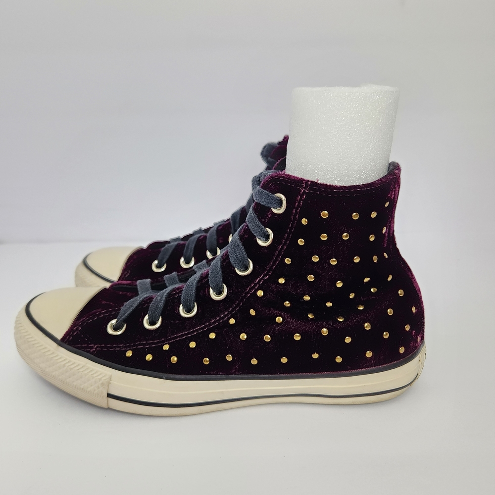 Converse Size 7 All Star Lux Velvet Hidden Wedge ‘Dark Sangria’ Studded Sneakers - Picture 4 of 10